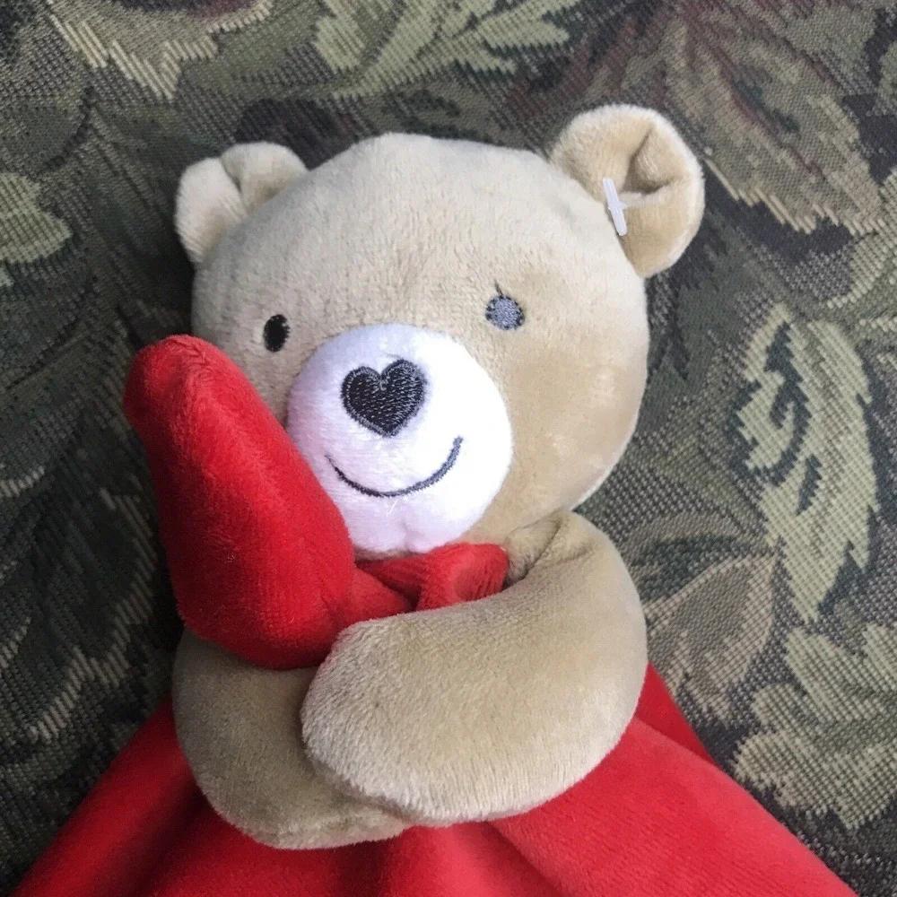 Carters Child of Mine Red Satin Bear Lovey Security Blanket Rattle 